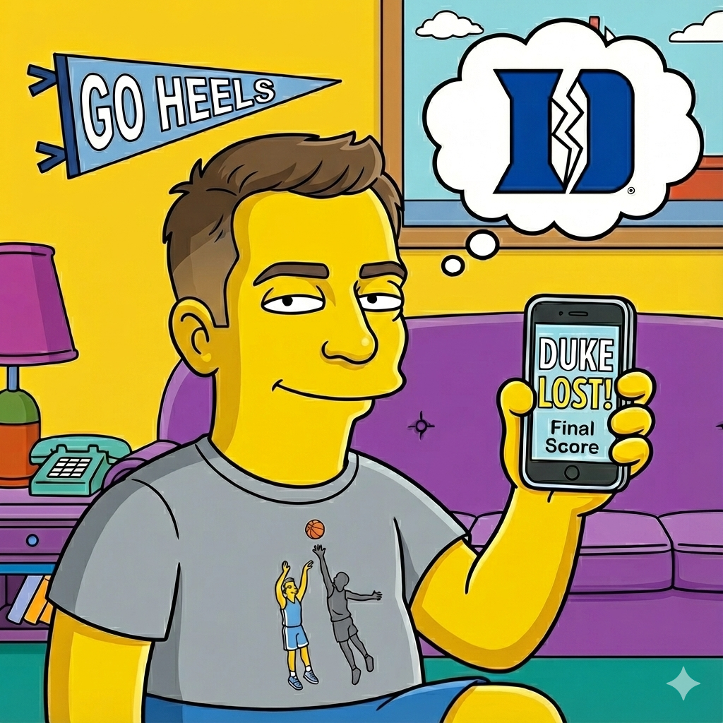 UNC fan with Duke loss notification